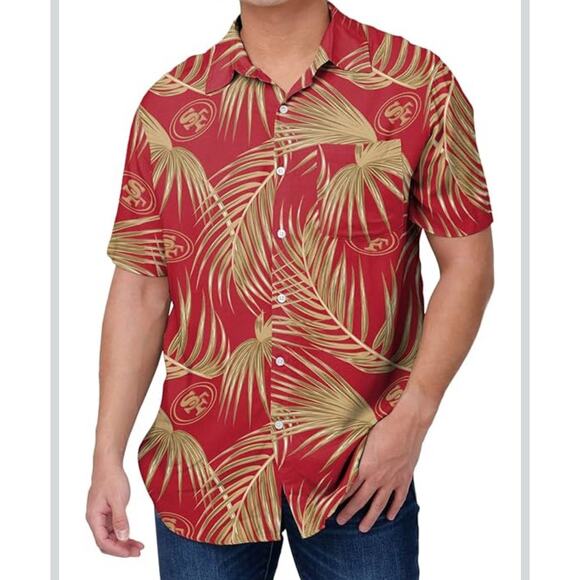 FOCO NFL Mens SF Team Logo Floral Aloha Tropical Button Up Shirt Hawaiian Large - Picture 15 of 15